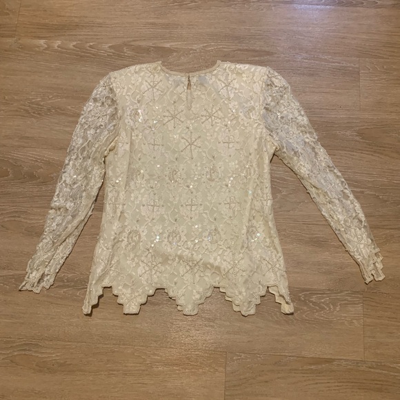 Laurence Kazar Ivory Sequin Lace Blouse Size S - Picture 2 of 3